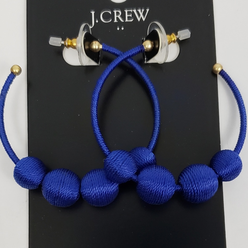 j. crew orb hoop earrings brilliant sapphire blue - Picture 1 of 4